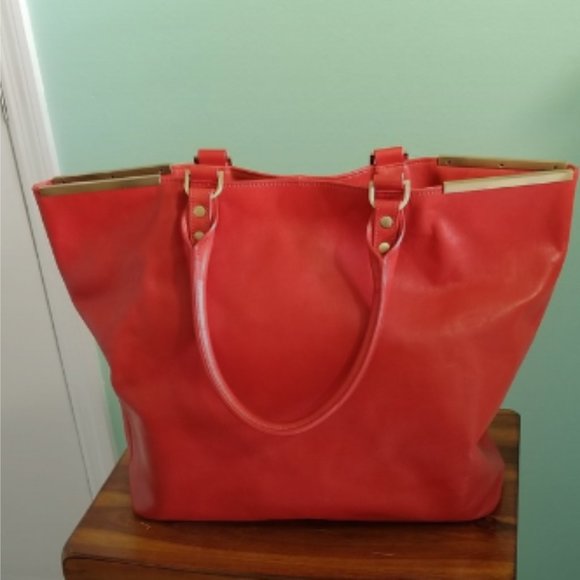 Kenneth Cole Productions Leather Tote Red RN81633 - Picture 1 of 3